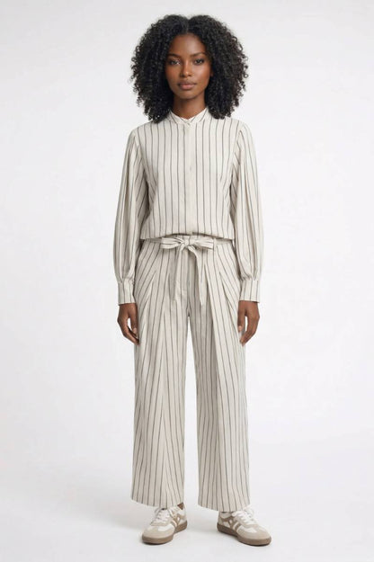 Ensemble Femme - Rayé Décontracté avec Cordon | Printemps — Rayé Beige