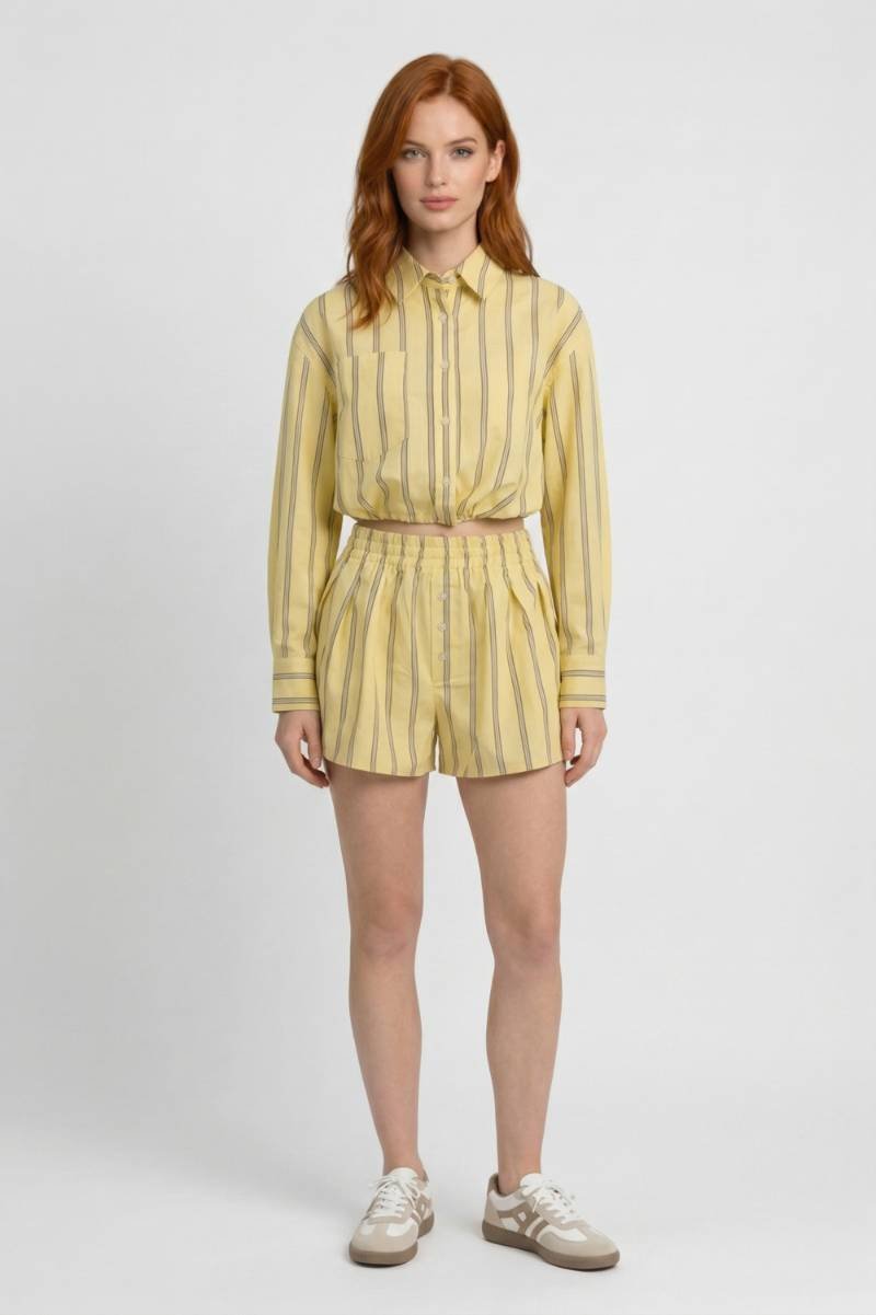 Ensemble Femme - Rayé Jaune Col Chemise Manches Longues | Décontracté — Jaune Rayé