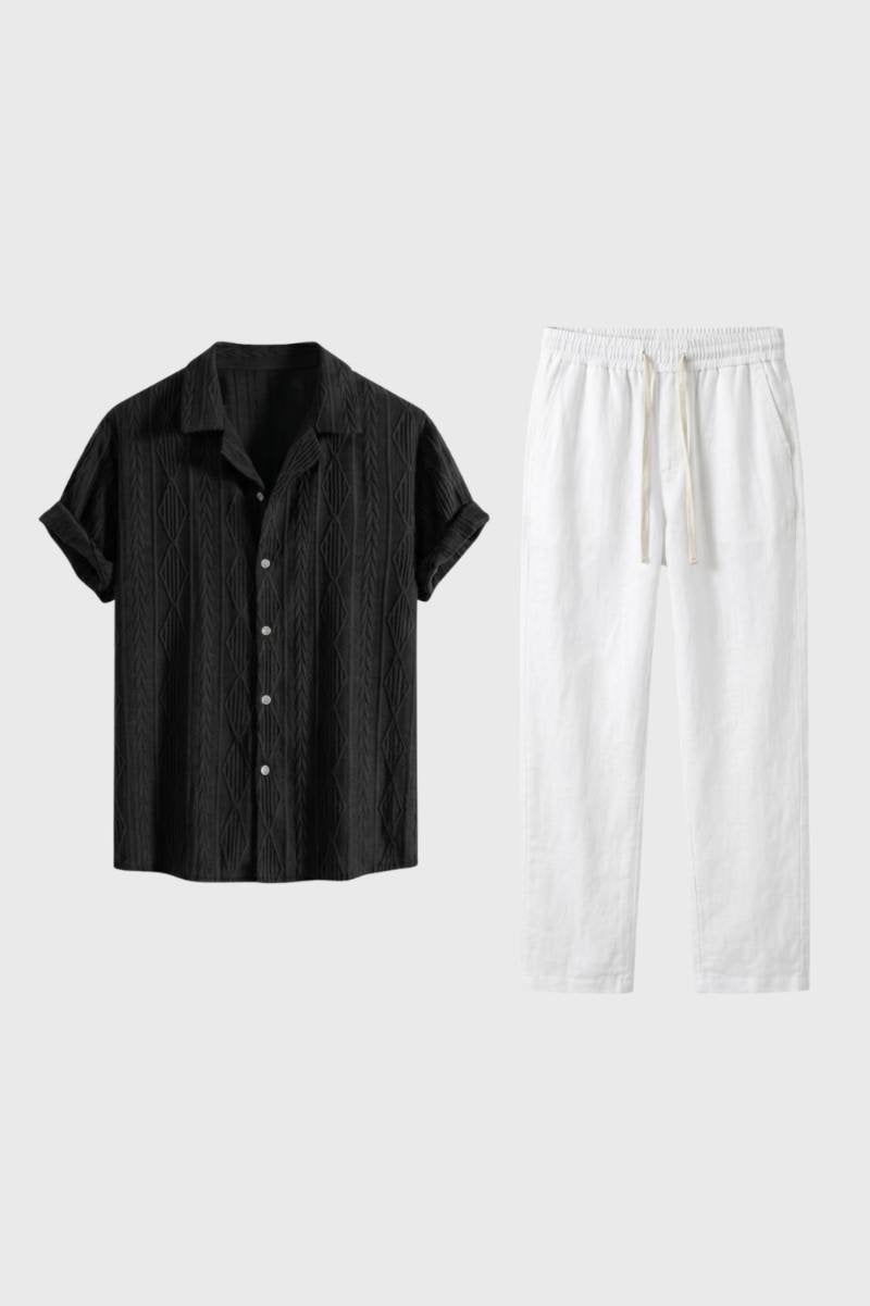 Ensemble Homme - Chemise Manches Courtes avec Pantalon | Décontracté — Noir