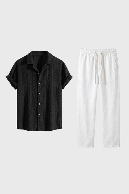 Ensemble Homme - Chemise Manches Courtes avec Pantalon | Décontracté — Noir