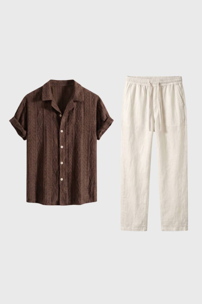 Ensemble Homme - Chemise Manches Courtes avec Pantalon | Décontracté — Marron