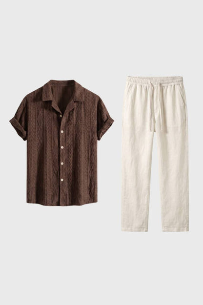 Ensemble Homme - Chemise Manches Courtes avec Pantalon | Décontracté — Marron