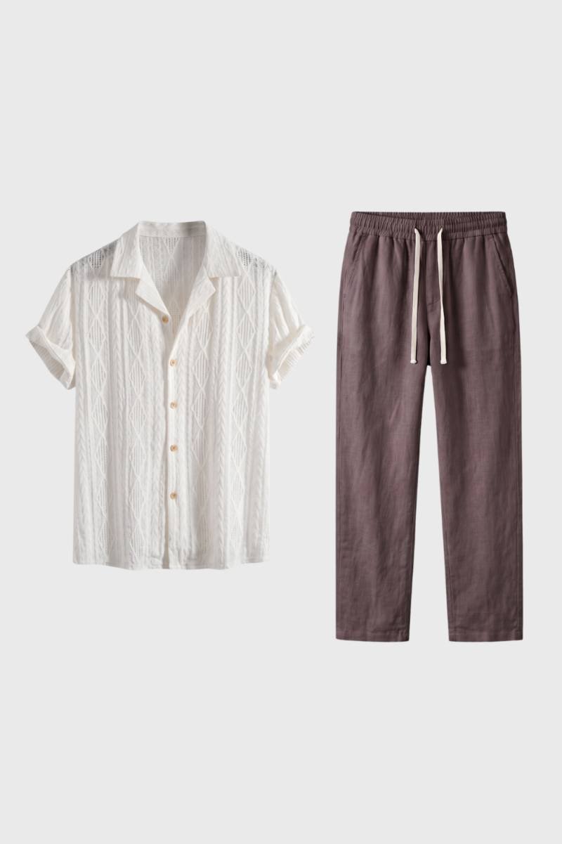 Ensemble Homme - Chemise Manches Courtes avec Pantalon | Décontracté — Blanc