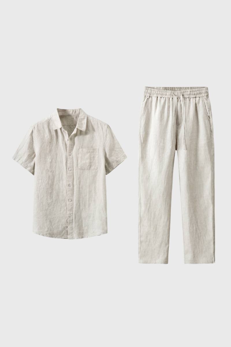 Ensemble Homme - Chemise Manches Courtes et Pantalon Cordon | Été — Beige