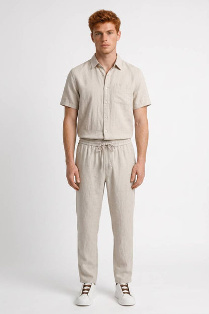 Ensemble Homme - Chemise Manches Courtes et Pantalon Cordon | Été — Beige