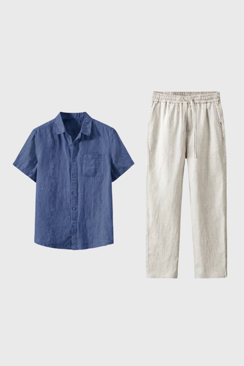 Ensemble Homme - Chemise Manches Courtes et Pantalon Cordon | Été — Bleu