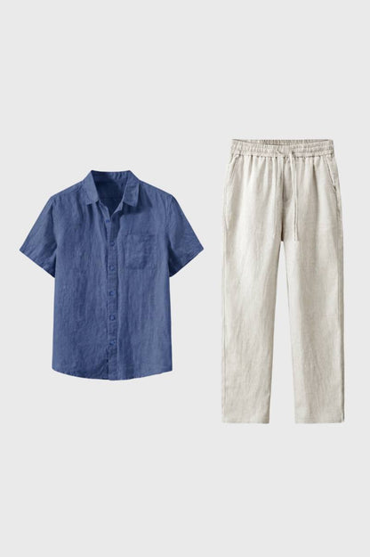 Ensemble Homme - Chemise Manches Courtes et Pantalon Cordon | Été — Bleu