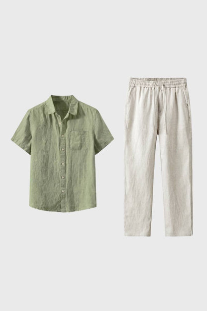 Ensemble Homme - Chemise Manches Courtes et Pantalon Cordon | Été — Vert