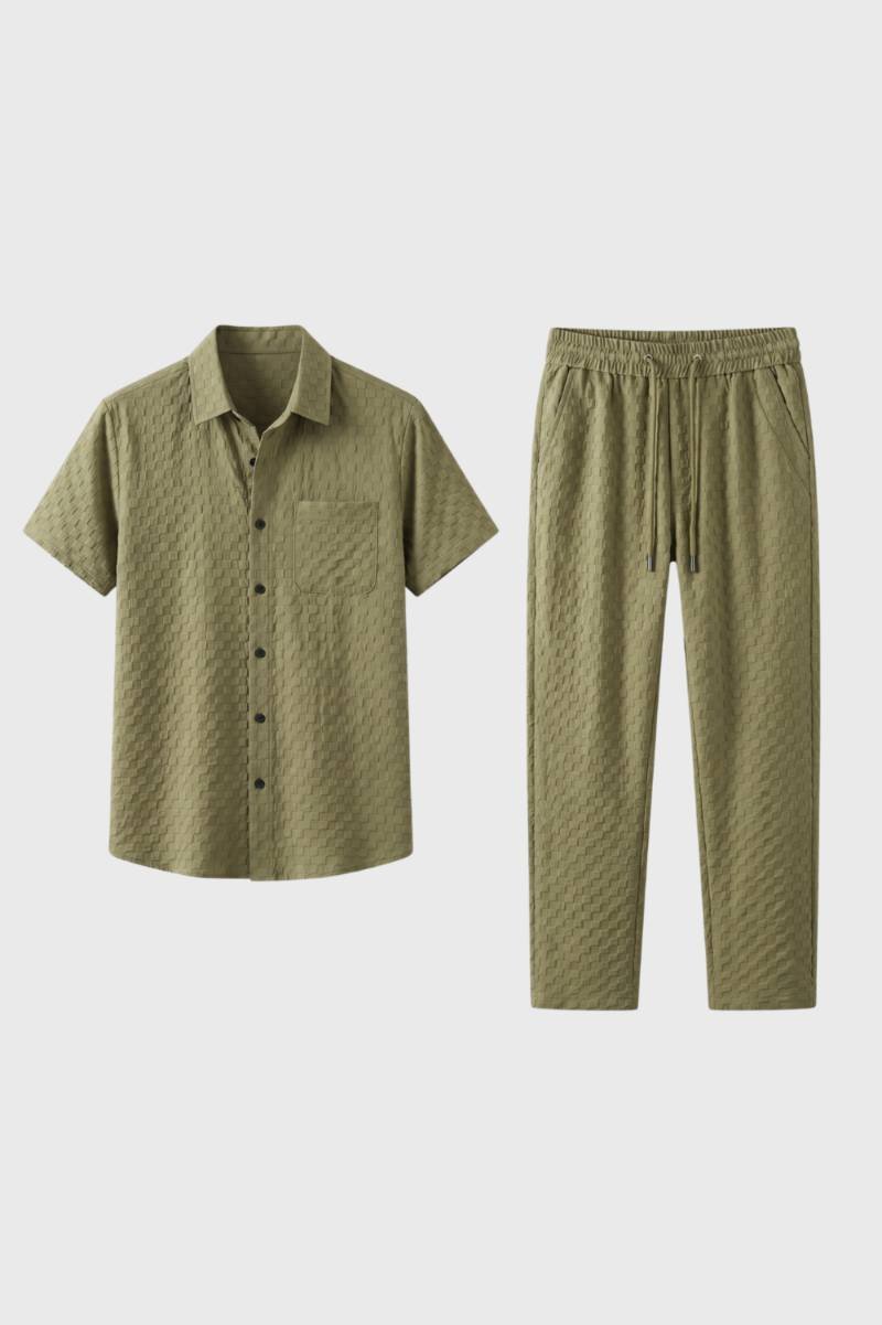 Ensemble Homme - Chemise Manches Courtes et Pantalon Texturé | Été — Olive