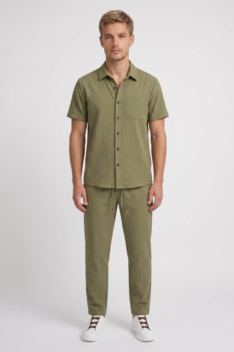 Ensemble Homme - Chemise Manches Courtes et Pantalon Texturé | Été — Olive