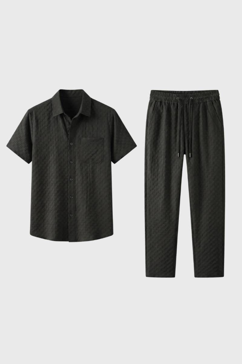 Ensemble Homme - Chemise Manches Courtes et Pantalon Texturé | Été — Noir