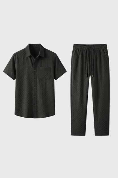 Ensemble Homme - Chemise Manches Courtes et Pantalon Texturé | Été — Noir