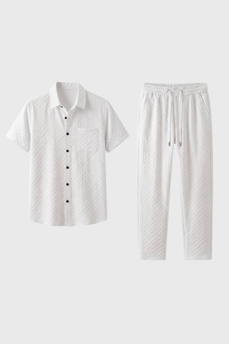 Ensemble Homme - Chemise Manches Courtes et Pantalon Texturé | Été — Blanc