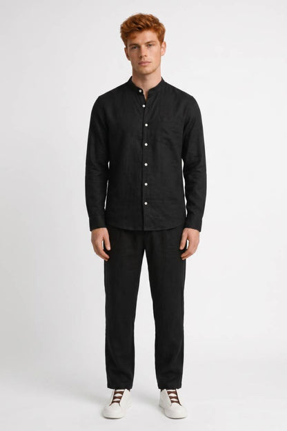 Ensemble Homme - Col Mao Boutons Nacrés Coupe Relaxed | Élégant — Noir
