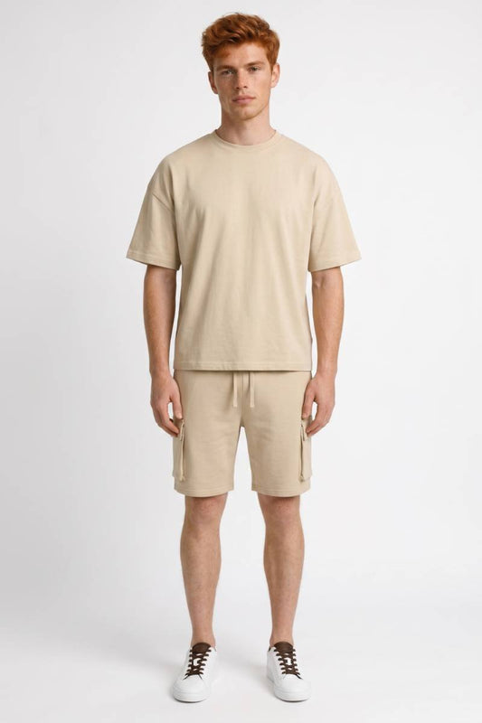Ensemble Homme - Décontracté T-shirt et Short | Moderne — Beige