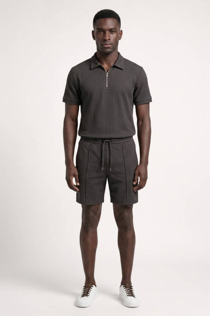 Ensemble Homme - Polo Zip avec Short Assorti | Décontracté — Gris Foncé
