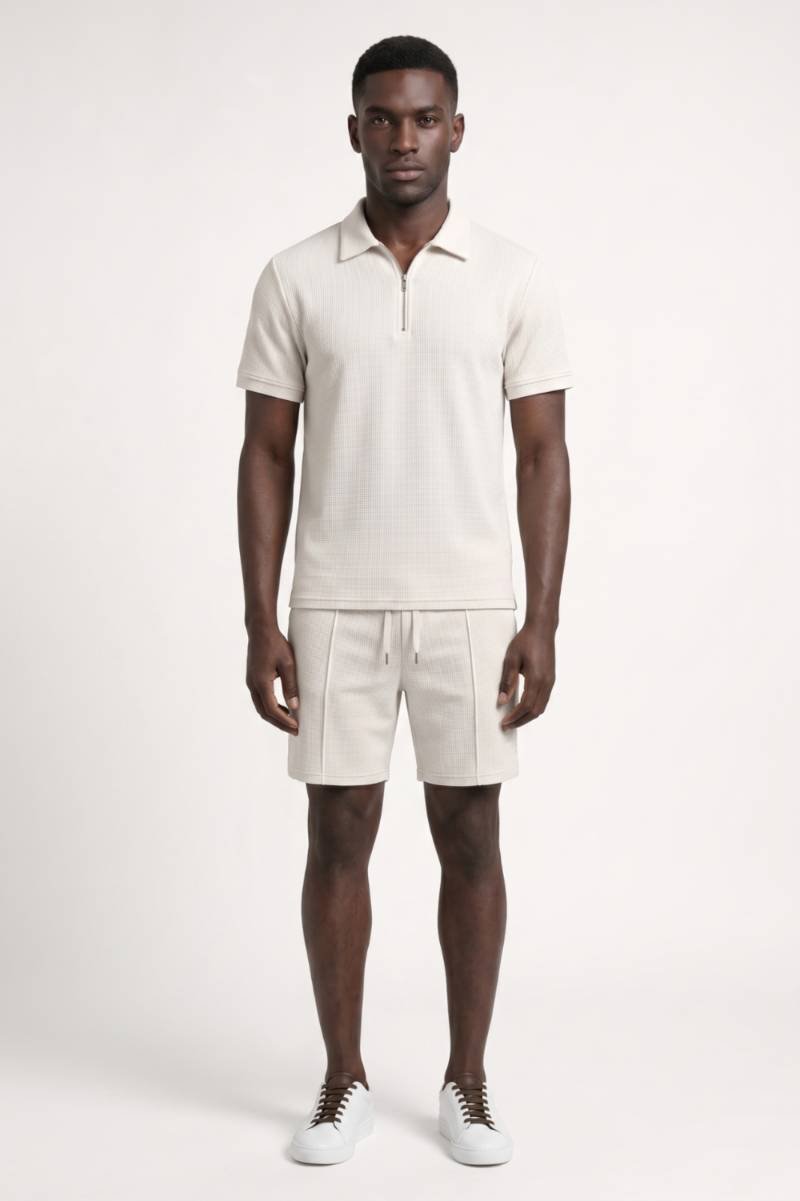 Ensemble Homme - Polo Zip avec Short Assorti | Décontracté — Blanc