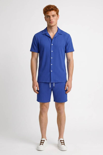 Ensemble Homme - Texturé à Rayures avec Short Assorti | Été — Bleu