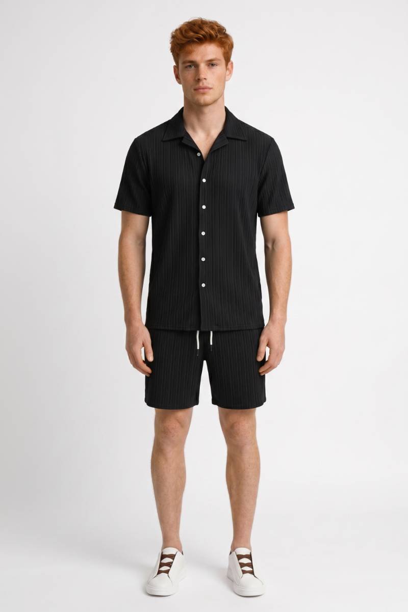 Ensemble Homme - Texturé à Rayures avec Short Assorti | Été — Noir