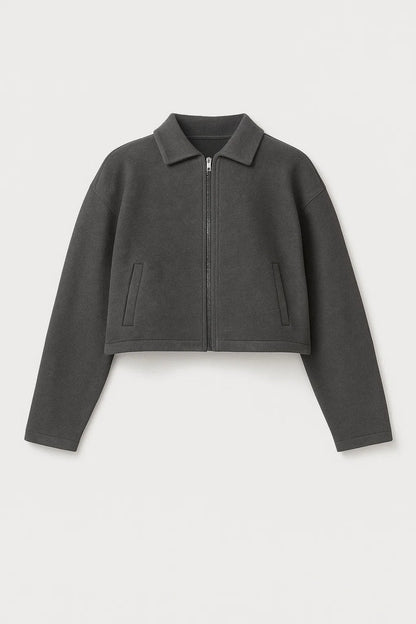 Manteau Court en Laine | Gris Foncé | Coupe Décontractée et Moderne
