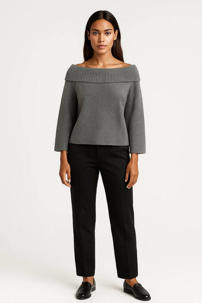 Pull Épaules Dénudées Femme | Pull Col Bateau Élégant | Léger et Structuré