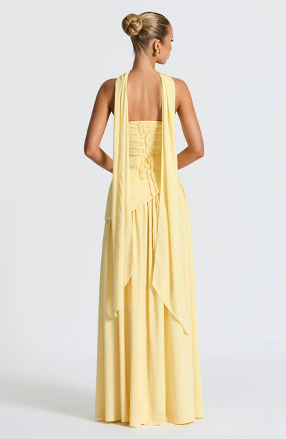 Éleonore - Robe Invitée Mariage Femme Habillée Bustier avec Fente Haute et Écharpe au Cou