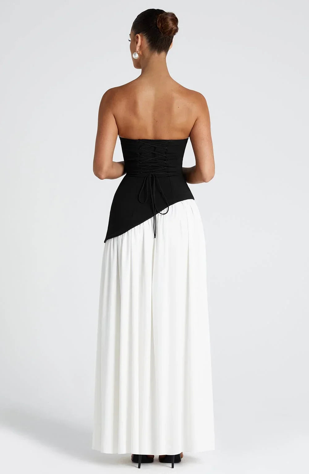 Éleonore - Robe Invitée Mariage Femme Habillée Bustier avec Fente Haute et Écharpe au Cou
