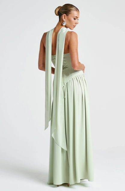 Éleonore - Robe Invitée Mariage Femme Habillée Bustier avec Fente Haute et Écharpe au Cou