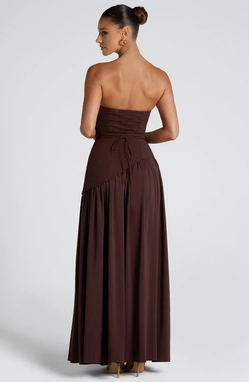 Éleonore - Robe Invitée Mariage Femme Habillée Bustier avec Fente Haute et Écharpe au Cou
