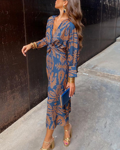 Élise - Robe Invitée Mariage Femme Chic à Col V et Manches Longues