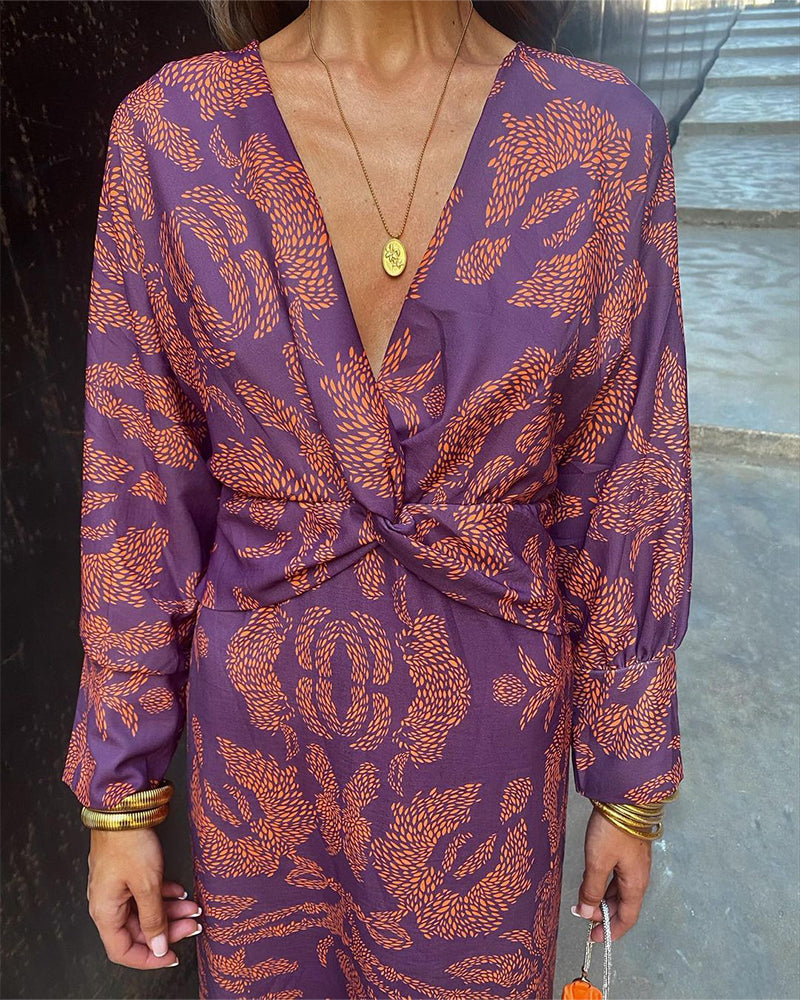 Élise - Robe Invitée Mariage Femme Chic à Col V et Manches Longues