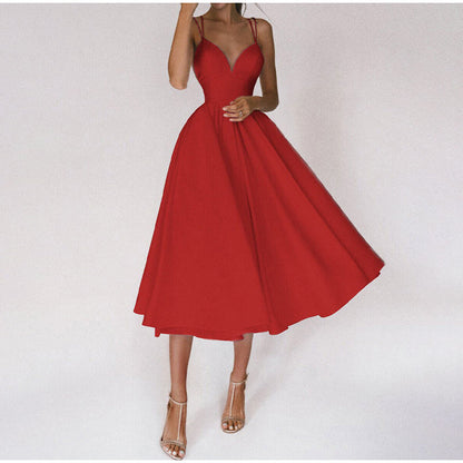 Élise - Robe Invitée Mariage Femme Glamour à Bretelles Fines et Jupe Évasée