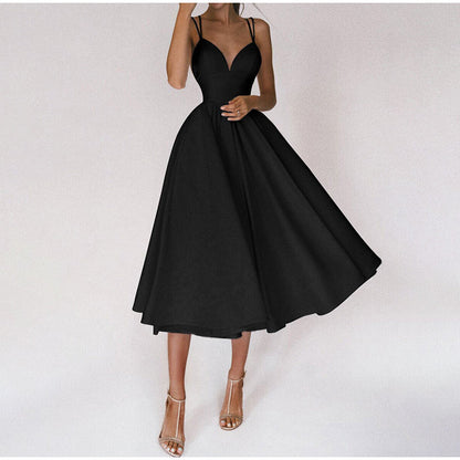 Élise - Robe Invitée Mariage Femme Glamour à Bretelles Fines et Jupe Évasée