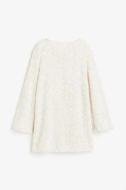 Élise - Robe d'Été Femme à Manches Longues et Paillettes avec Coupe Trapèze Tendance