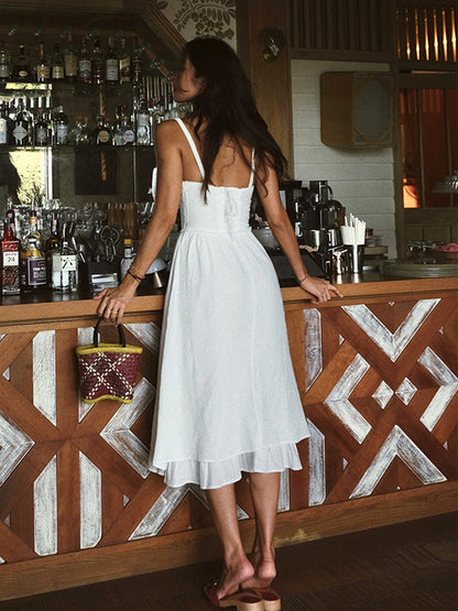 Élise - Robe Élégante Invitée Mariage Femme avec Bretelles et Volants