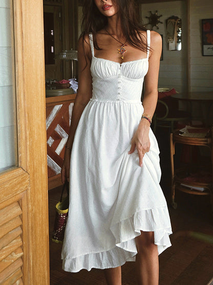 Élise - Robe Élégante Invitée Mariage Femme avec Bretelles et Volants