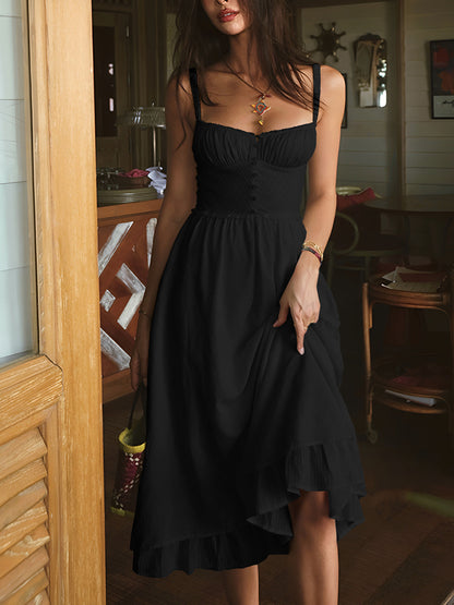 Élise - Robe Élégante Invitée Mariage Femme avec Bretelles et Volants