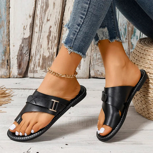 Élise - Sandales Orthopédiques Plates Femme Chic avec Boucle et Anneau Orteil