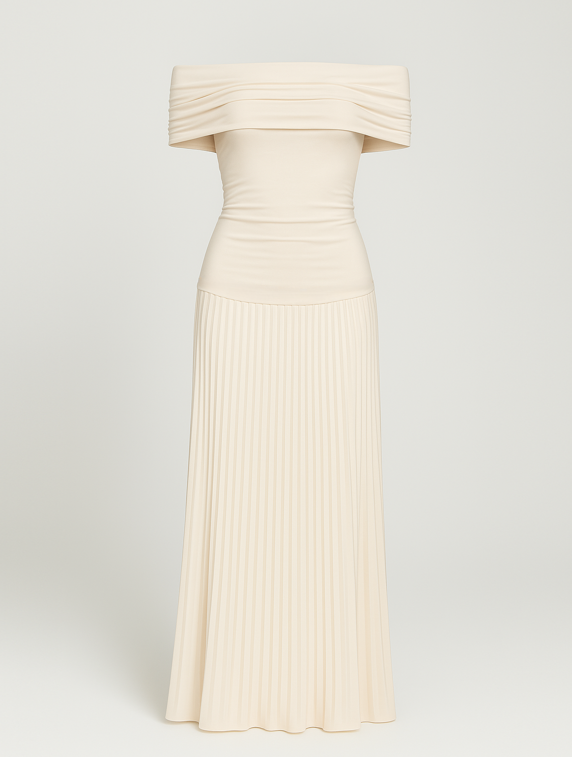 Élodie - Robe Mariage Invitée Maxi Femme Élégante avec Épaules Dénudées et Jupe Plissée