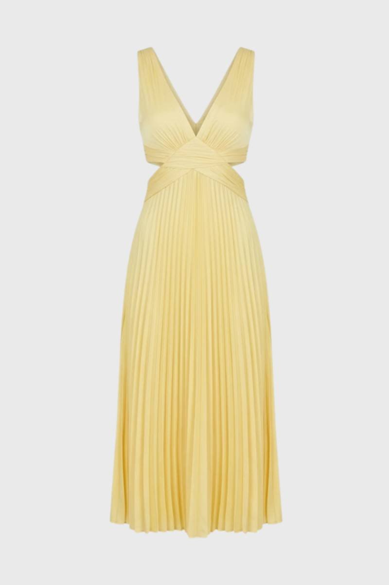Maxi Robe Femme - Plissée Col V Profond | Élégante — Jaune