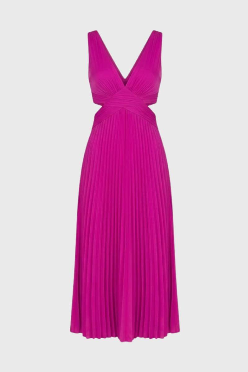 Maxi Robe Femme - Plissée Col V Profond | Élégante — Rose Vif