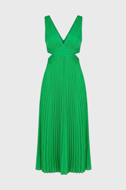 Maxi Robe Femme - Plissée Col V Profond | Élégante — Vert