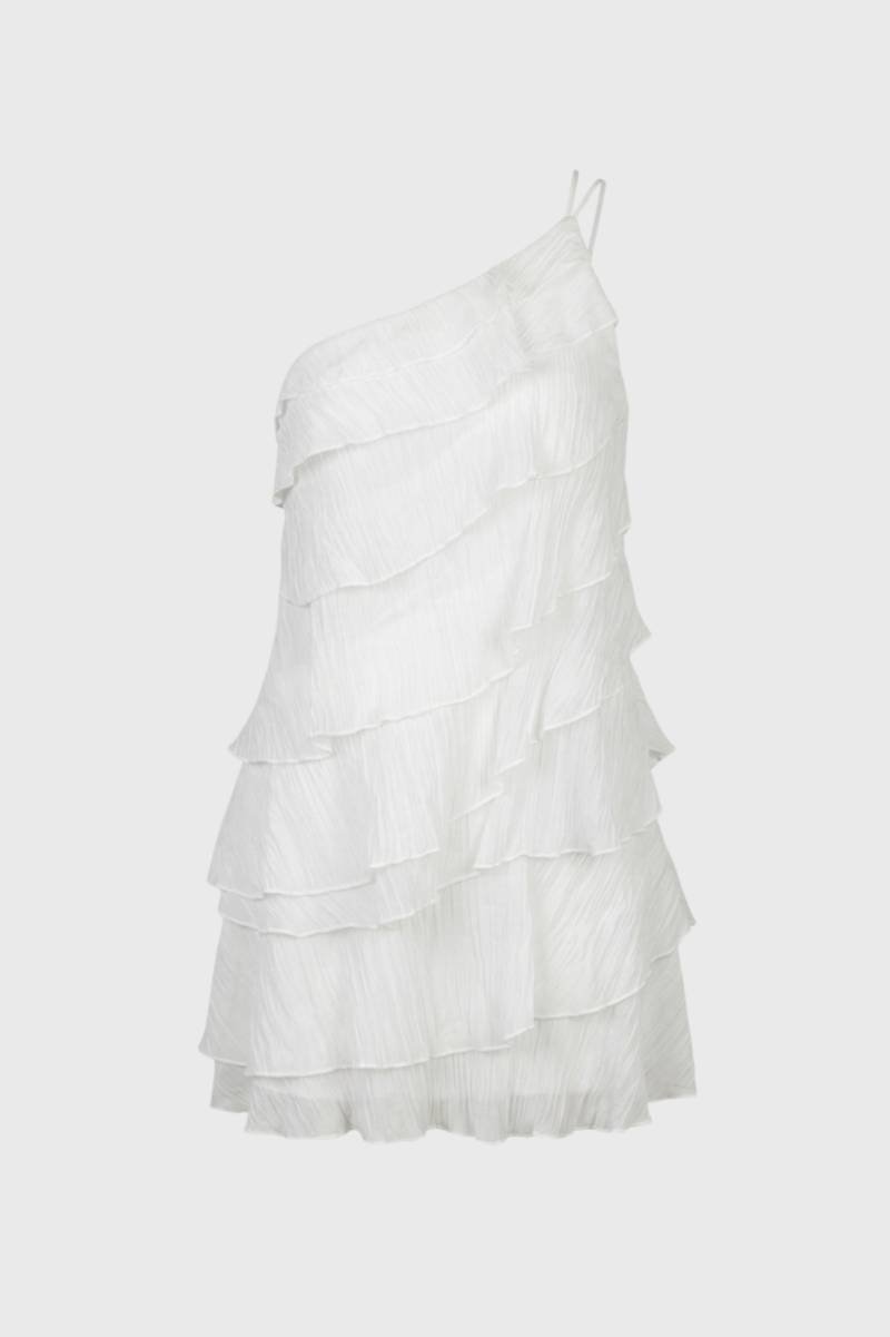 Mini Robe Femme - Asymétrique à Volants Étagés | Féminine — Blanc
