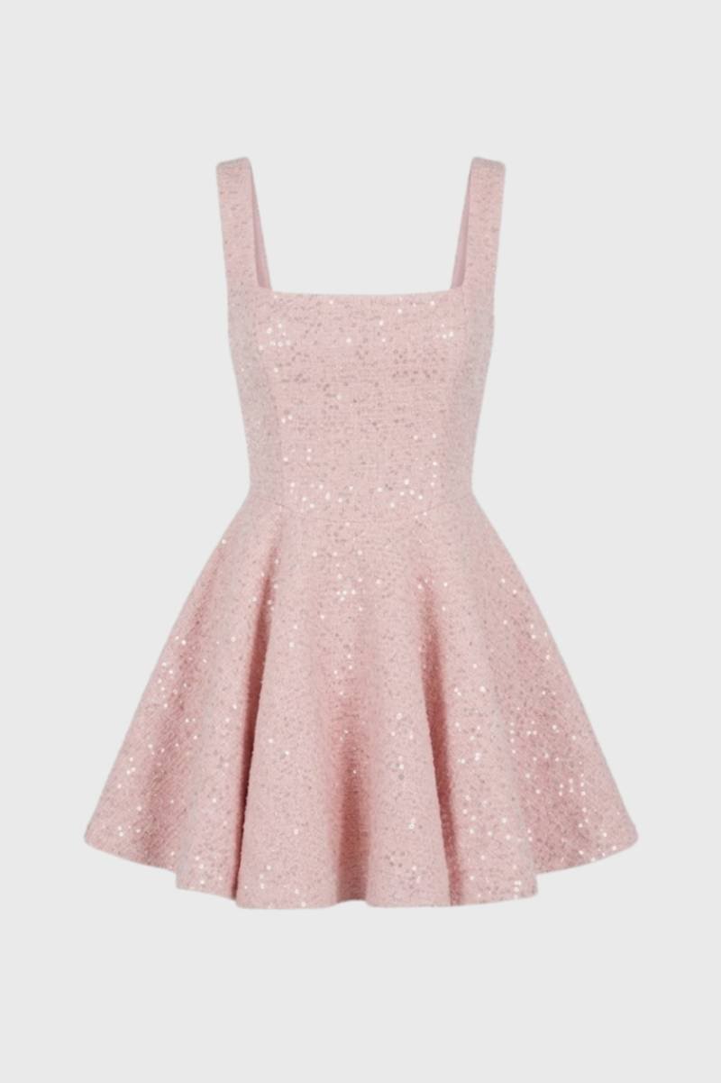 Mini Robe Femme - Pailletée Bretelles Larges | Festivités - Rose