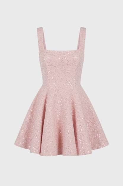 Mini Robe Femme - Pailletée Bretelles Larges | Festivités - Rose