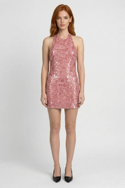 Mini Robe Femme - Paillettes Col Halter | Brillante