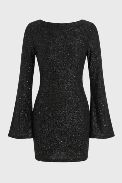 Mini Robe Femme - Paillettes Manches Évasées | Festif - Noir