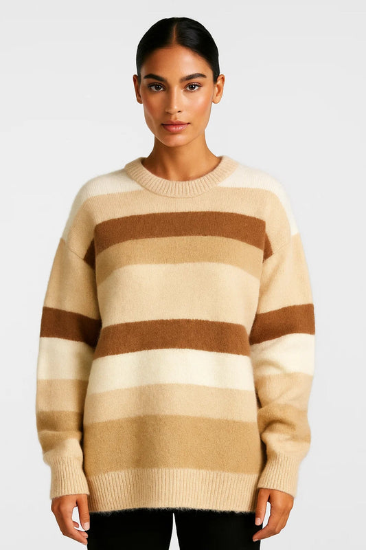 Pull Rayé Femme | Pull à Col Rond Oversize | Doux et Décontracté
