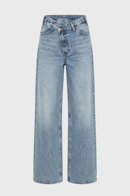 Pantalon Femme - Évasé Taille Haute avec Boucle | Décontracté — Bleu Clair
