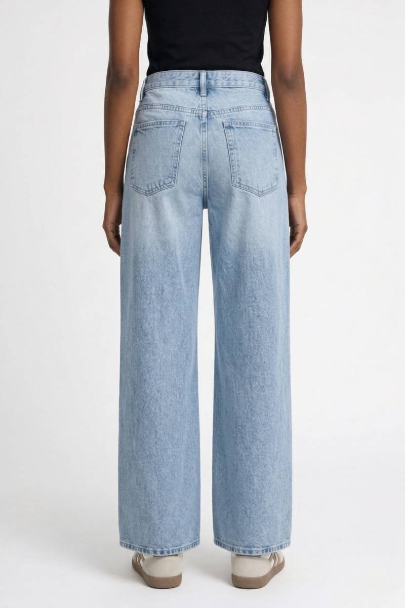 Pantalon Femme - Évasé Taille Haute avec Boucle | Décontracté — Bleu Clair
